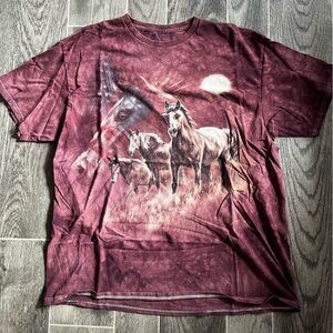 Vintage Mountain tie dyed majestic American horse t shirt